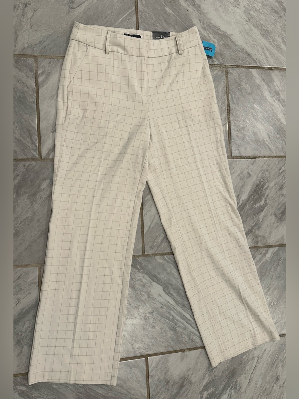 NWT Nicolle Miller Womens Wide Leg Mid Rise Cream Patterned Pants Size 8 US